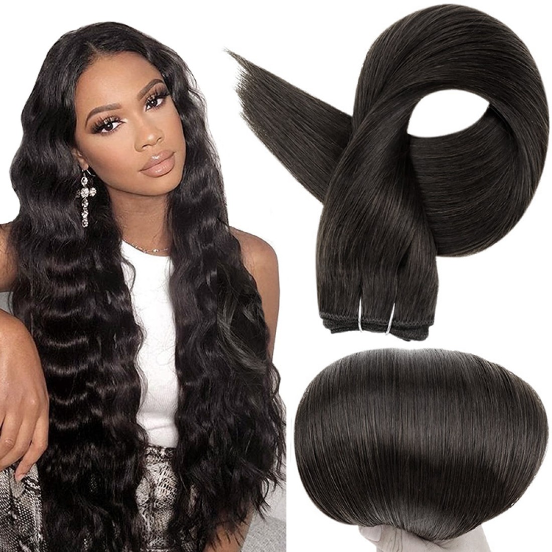 1B NATURAL BLACK Straight Weft / Weave Human Hair Extensions 20" 120g
